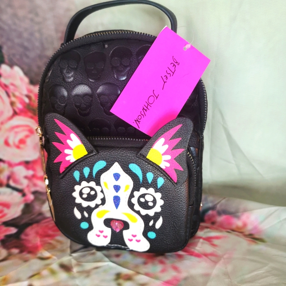 RARE Betsey Johnson NWT Sugar Skull Dog Mini Backpack Frenchie/Boston terrier​​